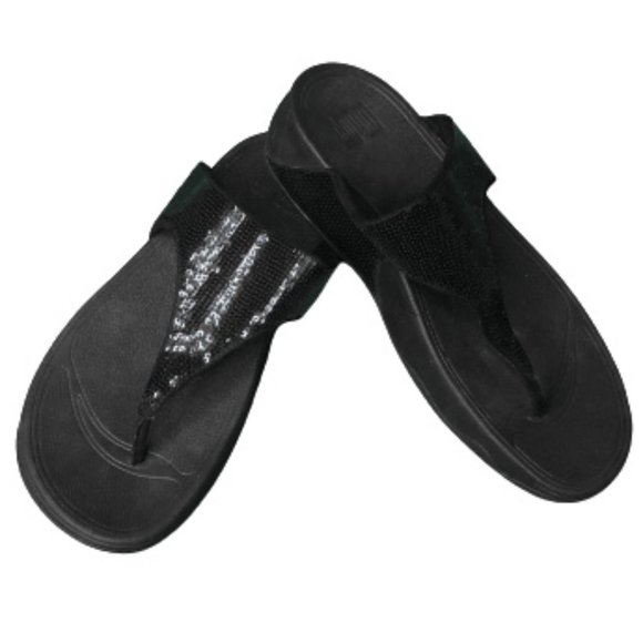 Fitflop Shoes - FitFlop Electra Strata Sandals Black Sequins 9
